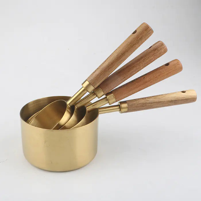 Copper Color Wooden Handle Measuring Spoon Set (4 pcs)